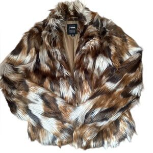 CI SONO Los Angeles FAUX FUR Brown Black Tan short JACKET COAT M